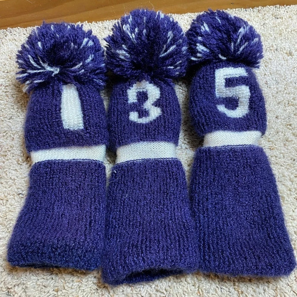 No Brand Other - VINTAGE Golf Club Knit Sock POM POM Head Covers #1 #3 & #5 Blue & White